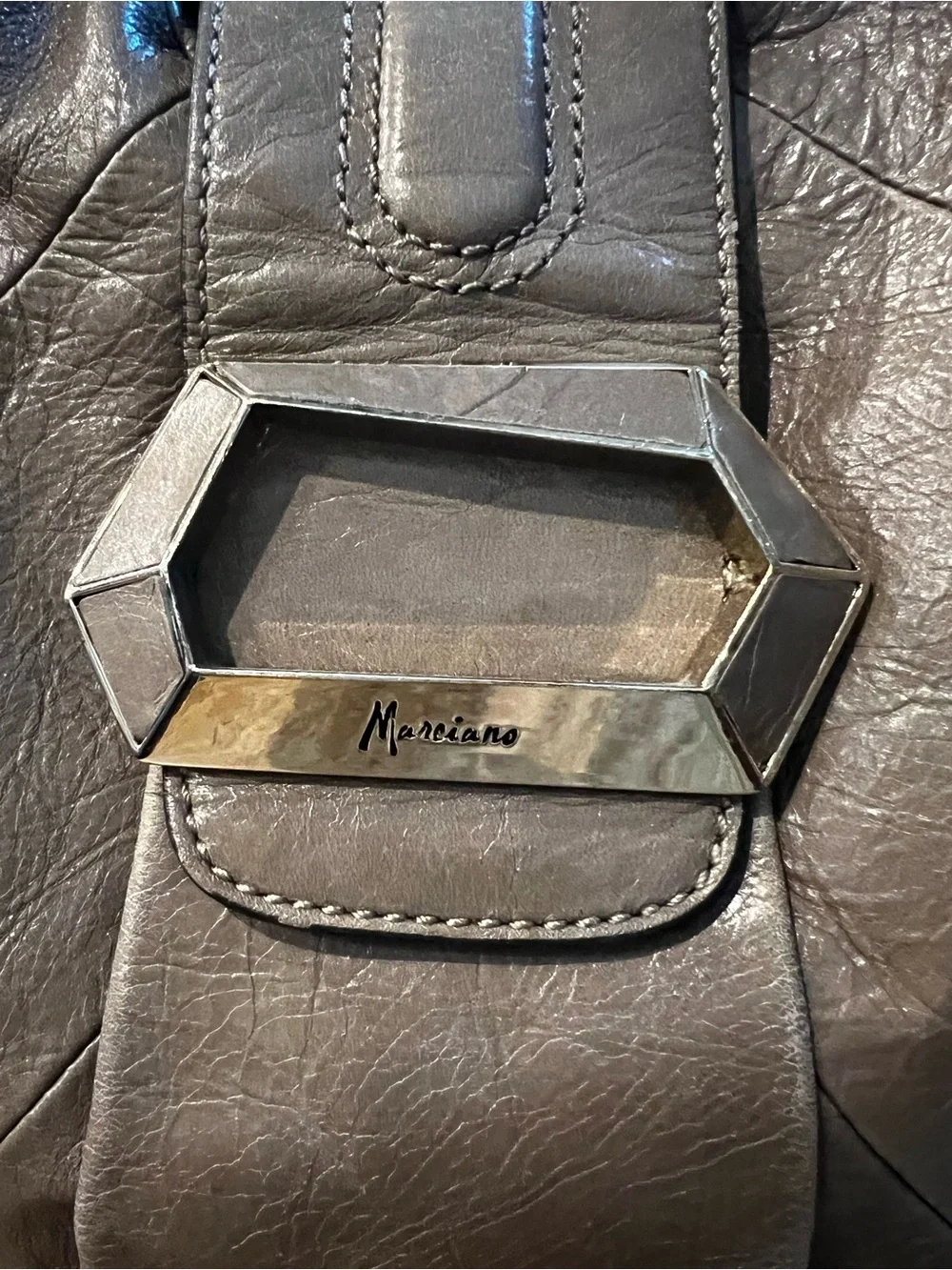 Marciano Taupe Leather Hobo with Chain Hardware.